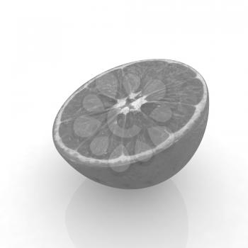 half oranges on a white background