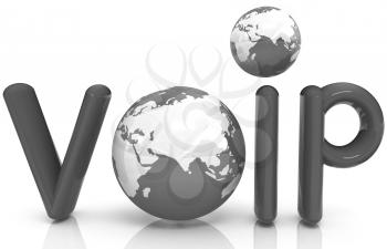 Word VoIP with 3D globeon a white background