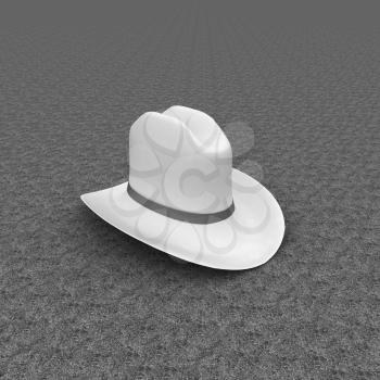 White hat with a red ribbon on a green grass background. 3d