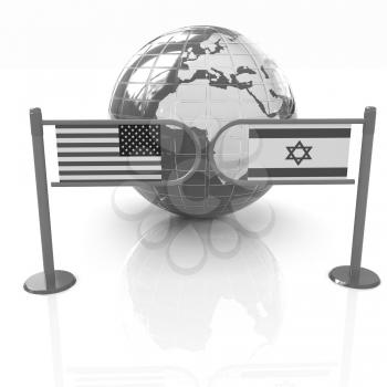 Three-dimensional image of the turnstile and flags of America and Israel on a white background 