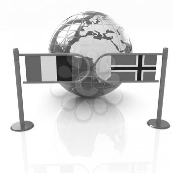 Three-dimensional image of the turnstile and flags of France and Norway on a white background 