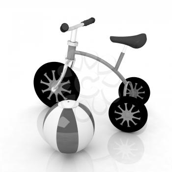 children's bike with colorful aquatic ball on white background