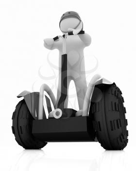 3d white person riding on a personal and ecological transport.3d image. 