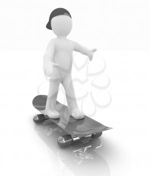 3d white person with a skate and a cap. 3d image on a white background