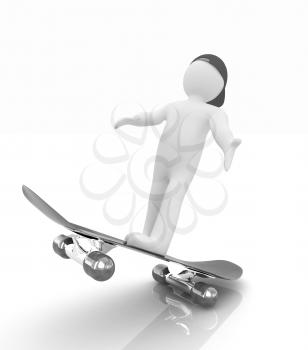 3d white person with a skate and a cap. 3d image on a white background