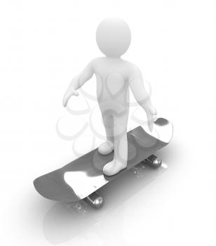 3d white person with a skate and a cap. 3d image on a white background