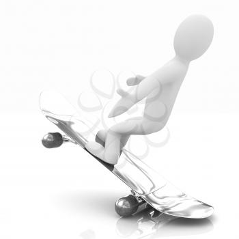 3d white person with a skate and a cap. 3d image on a white background