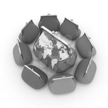 Purse Earth and purses. On-line concept on a white background