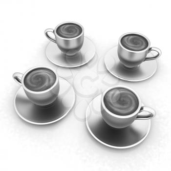 Coffee cups on saucer on a white background