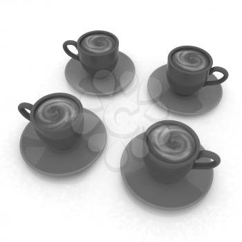 Coffee cups on saucer on a white background