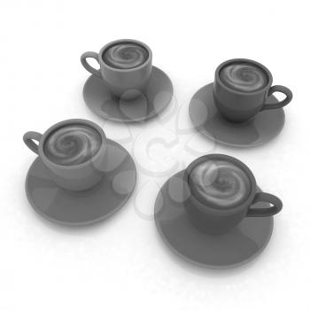 Coffee cups on saucer on a white background