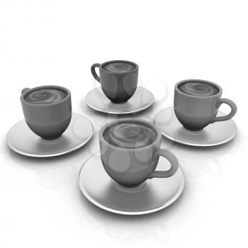Coffee cups on saucer on a white background