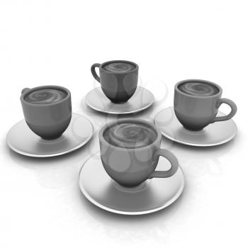 Coffee cups on saucer on a white background