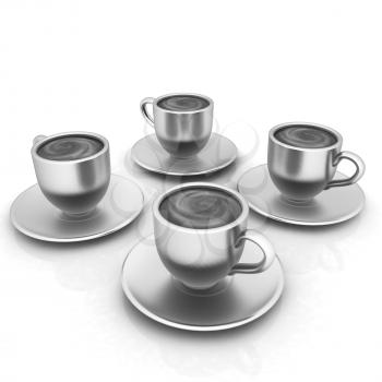 Coffee cups on saucer on a white background