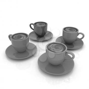 Coffee cups on saucer on a white background