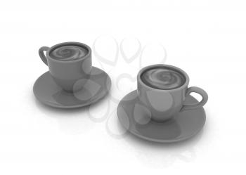 Coffee cups on saucer on a white background