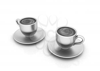 Coffee cups on saucer on a white background