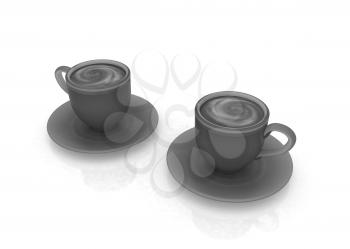 Coffee cups on saucer on a white background