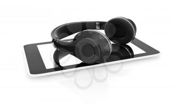 a creative cellphone with headphones isolated on white, portable audio concept 