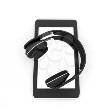 a creative cellphone with headphones isolated on white, portable audio concept 