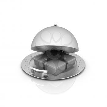 Illustration of a luxury gift on restaurant cloche on a white background