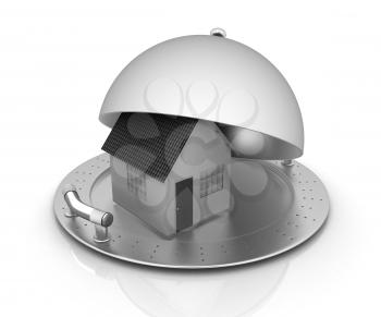 house on restaurant cloche isolated on white background 