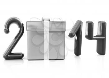Abstract 3d illustration of text 2014 with present box on a white background 