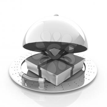 Illustration of a luxury gift on restaurant cloche on a white background 