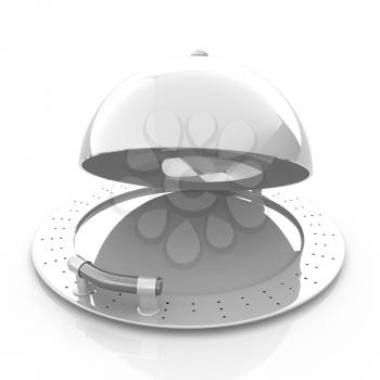 restaurant cloche with open lid 