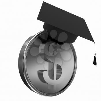 Graduation hat on gold dollar coin