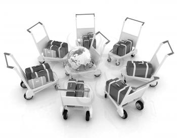 Trolley for luggage at the airport and earth. International tourism concept