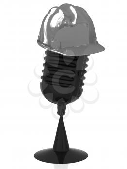 New 3d concept of technology education with microphone and hard hat