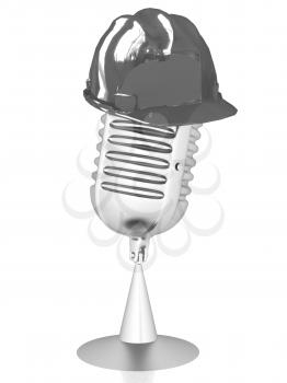 New 3d concept of technology education with microphone and hard hat