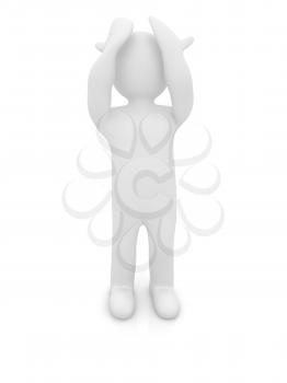 3d personage with hands on face on white background. Series: human emotions