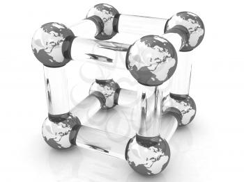 Abstract molecule model of the Earth on a white