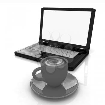 3d cup and a laptop on a white background