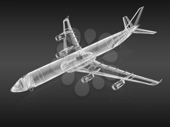 3d model Flying airplane on gradient background