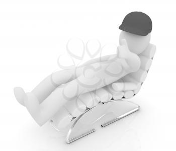 3d white man lying chair with thumb up on white background 