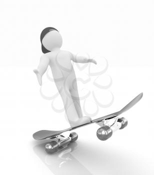 3d white person with a skate and a cap. 3d image on a white background