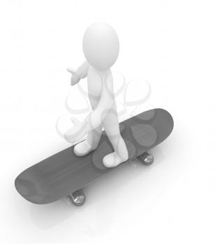 3d white person with a skate and a cap. 3d image on a white background