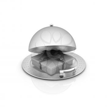 Illustration of a luxury gift on restaurant cloche on a white background