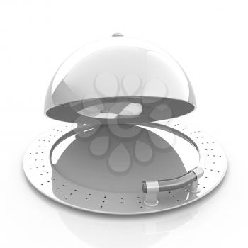 restaurant cloche with open lid 