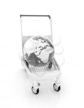 Trolley for luggage at the airport and earth. International tourism concept