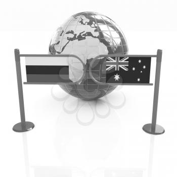 Three-dimensional image of the turnstile and flags of Russia and Australia on a white background 