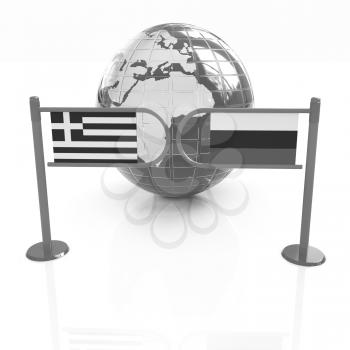 Three-dimensional image of the turnstile and flags of Russia and Greece on a white background 