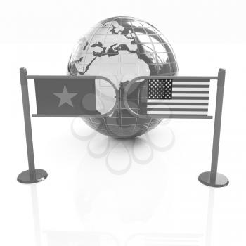 Three-dimensional image of the turnstile and flags of USA and Vietnam on a white background 