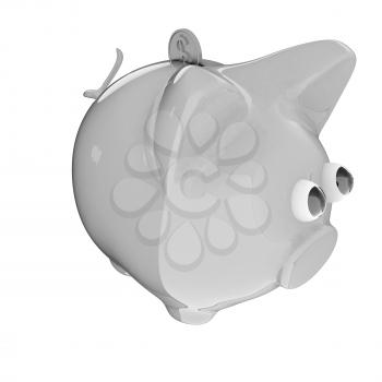 Piggy bank with gold coin on white