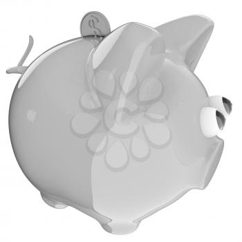 Piggy bank with gold coin on white