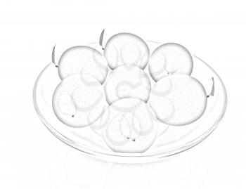 Oranges with leaves on a white background