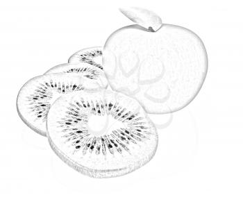 slices of kiwi and apple on a white 